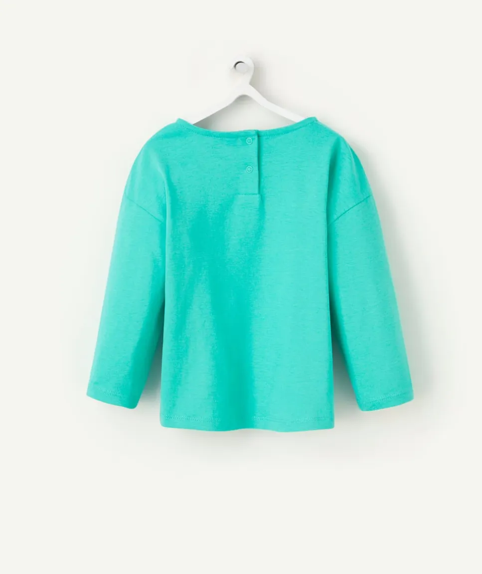 T-shirt manches longues bébé fille en coton bio vert avec détails bouclettes