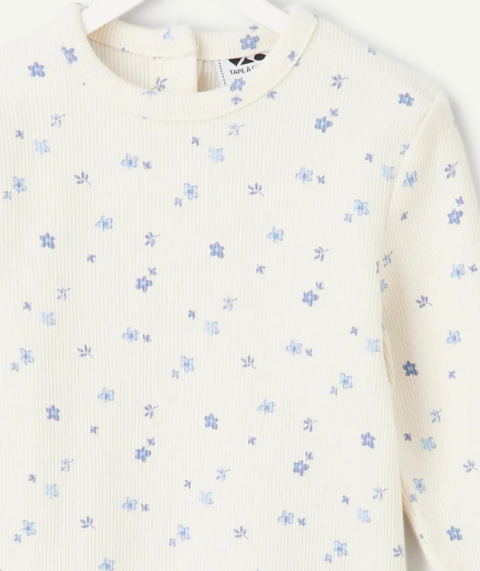 T-shirt manches longues blanc bébé fille imprimé floral