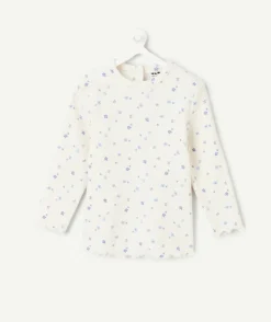 T-shirt manches longues blanc bébé fille imprimé floral