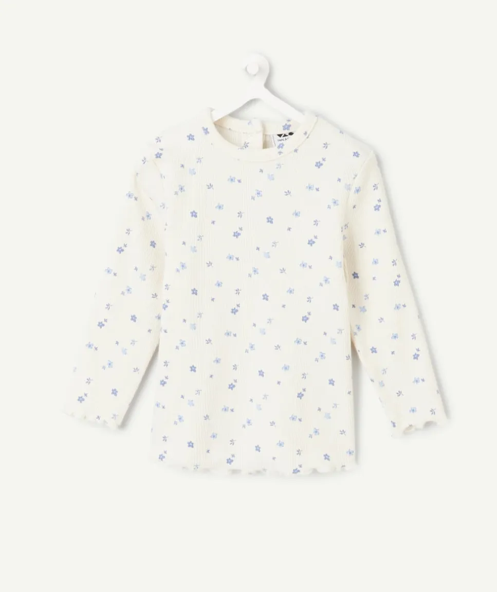 T-shirt manches longues blanc bébé fille imprimé floral