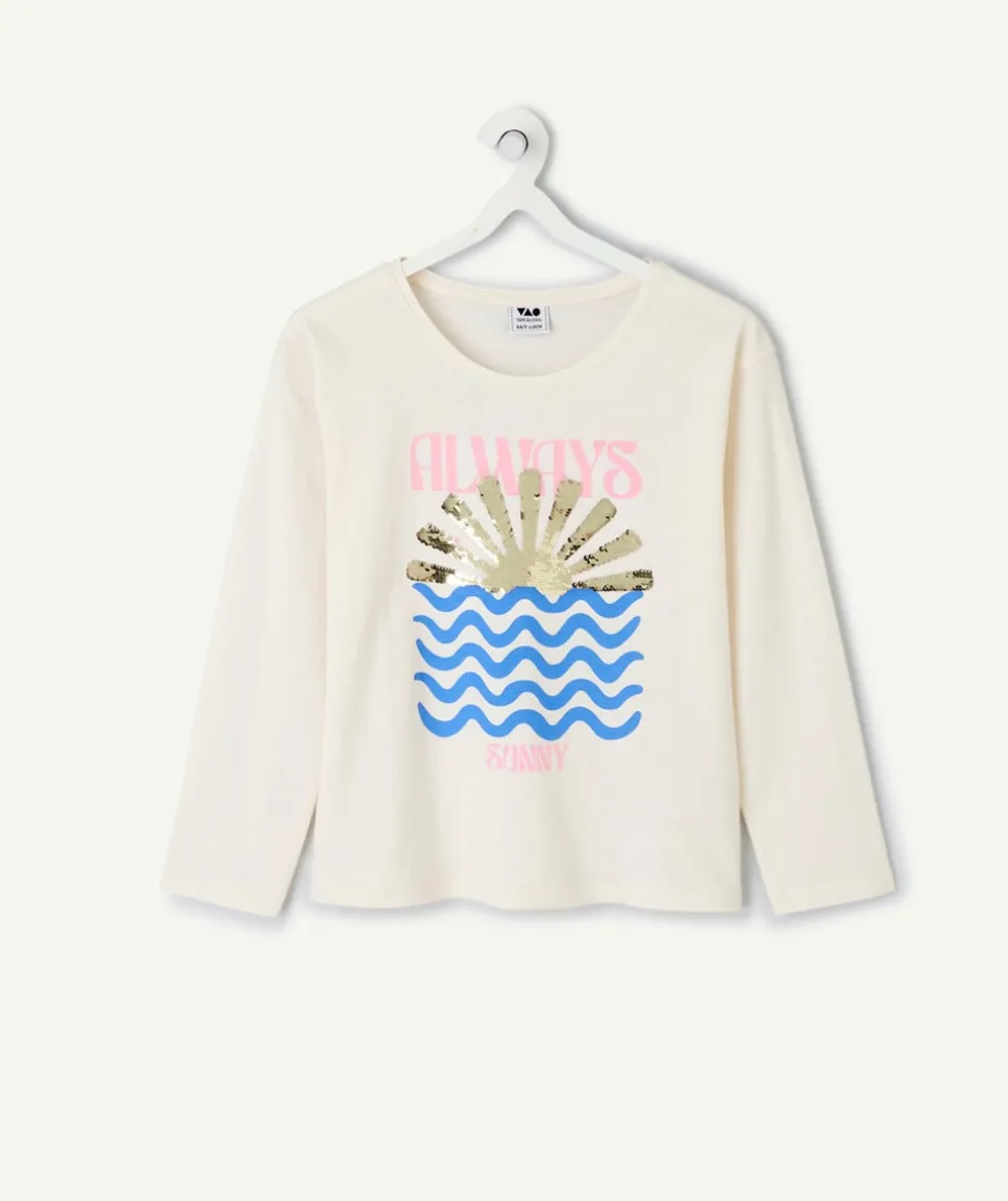 T-shirt manches longues fille coton écru imprimé