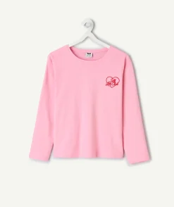 T-shirt manches longues fille coton rose brodé
