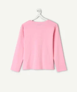 T-shirt manches longues fille coton rose brodé