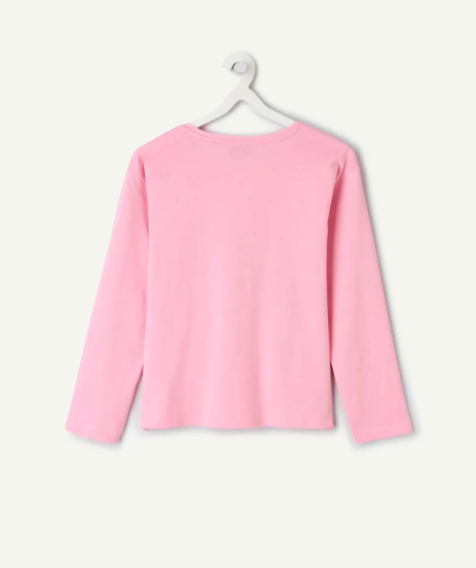 T-shirt manches longues fille coton rose brodé