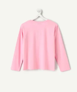 T-shirt manches longues fille coton rose imprimé cœur