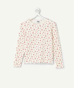 T-shirt manches longues fille imprimé floral rouge
