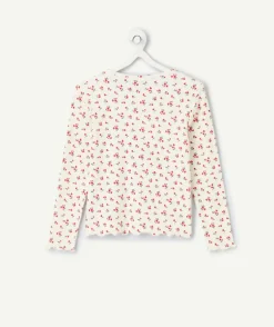 T-shirt manches longues fille imprimé floral rouge
