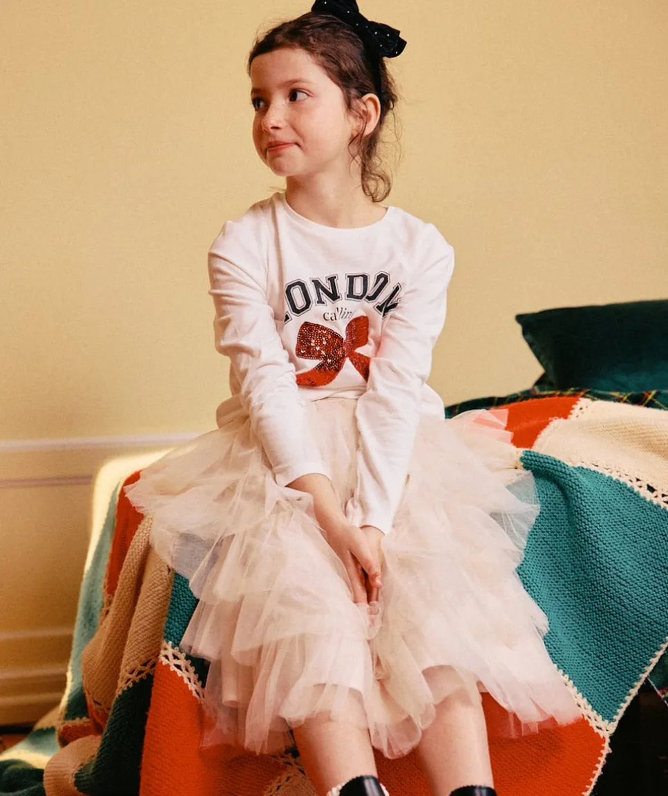 T-shirt manches longues fille blanc imprimé london