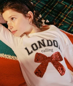 T-shirt manches longues fille blanc imprimé london