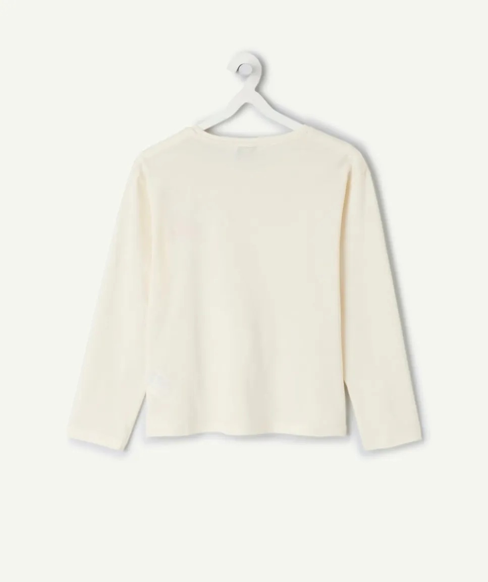 T-shirt manches longues fille coton écru brodé