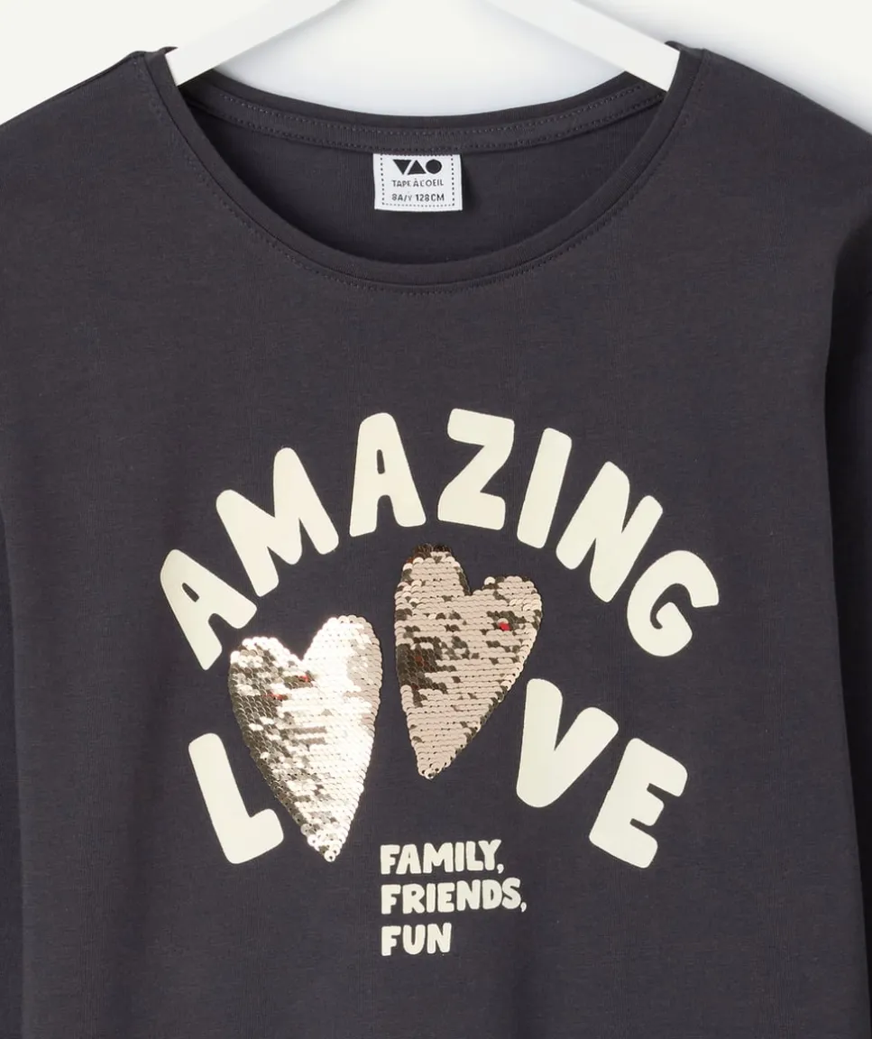 T-shirt manches longues fille imprimé sequins