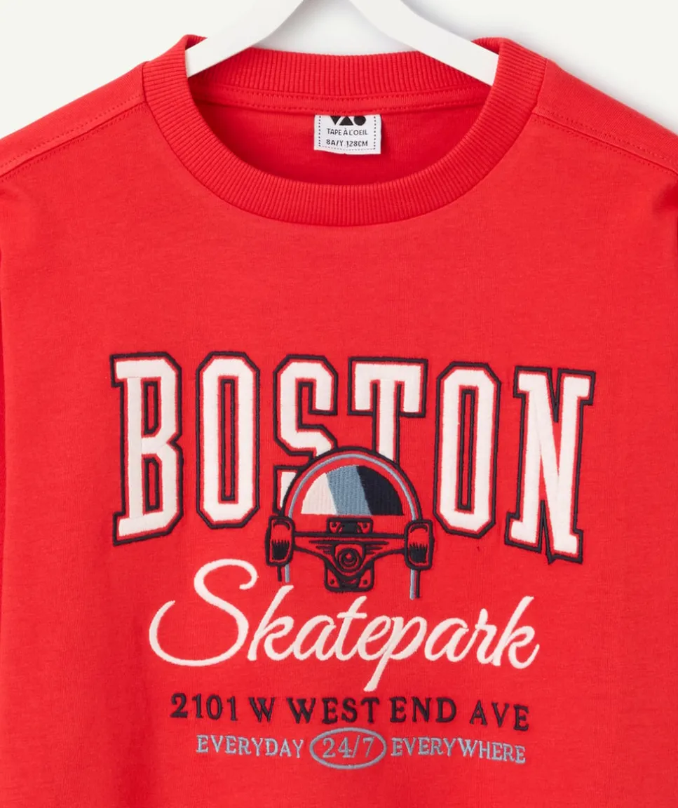 T-shirt manches longues garçon rouge imprimé boston