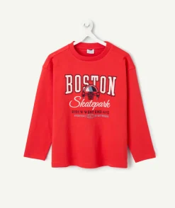 T-shirt manches longues garçon rouge imprimé boston