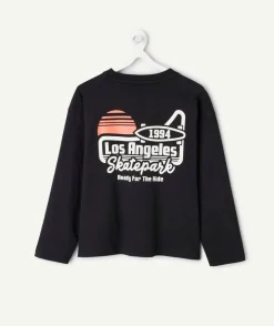 T-shirt manches longues garçon noir imprimé skater