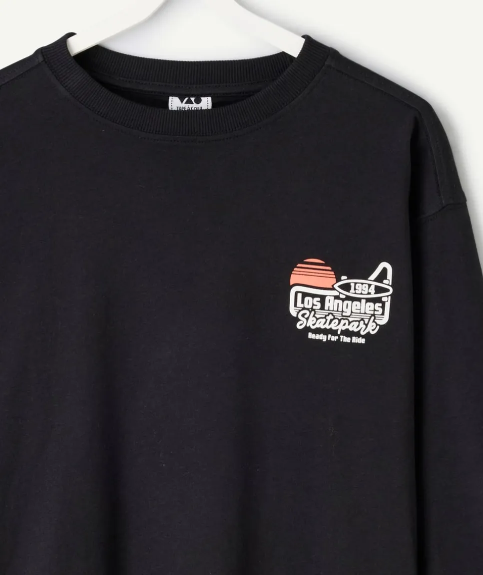 T-shirt manches longues garçon noir imprimé skater