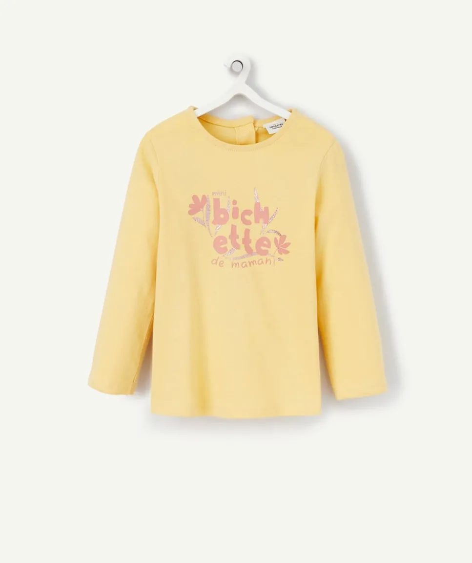 T-shirt manches longues jaune avec message bébé fille