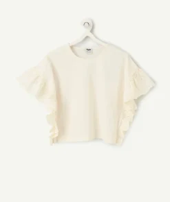 T-shirt manches à volants fille écru