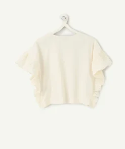 T-shirt manches à volants fille écru