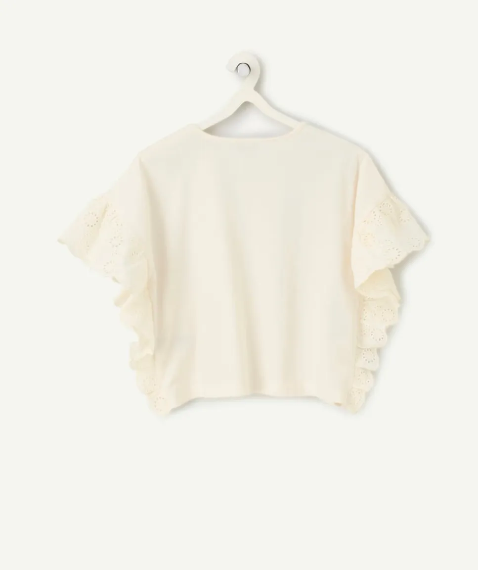 T-shirt manches à volants fille écru