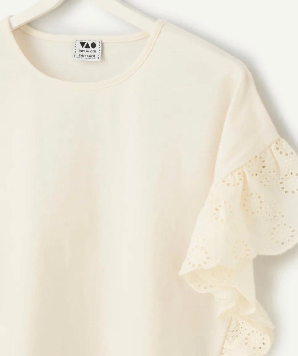 T-shirt manches à volants fille écru
