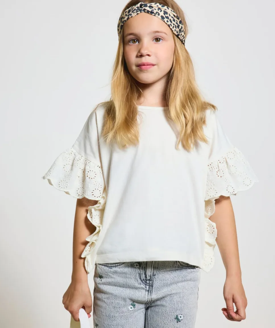 T-shirt manches à volants fille écru