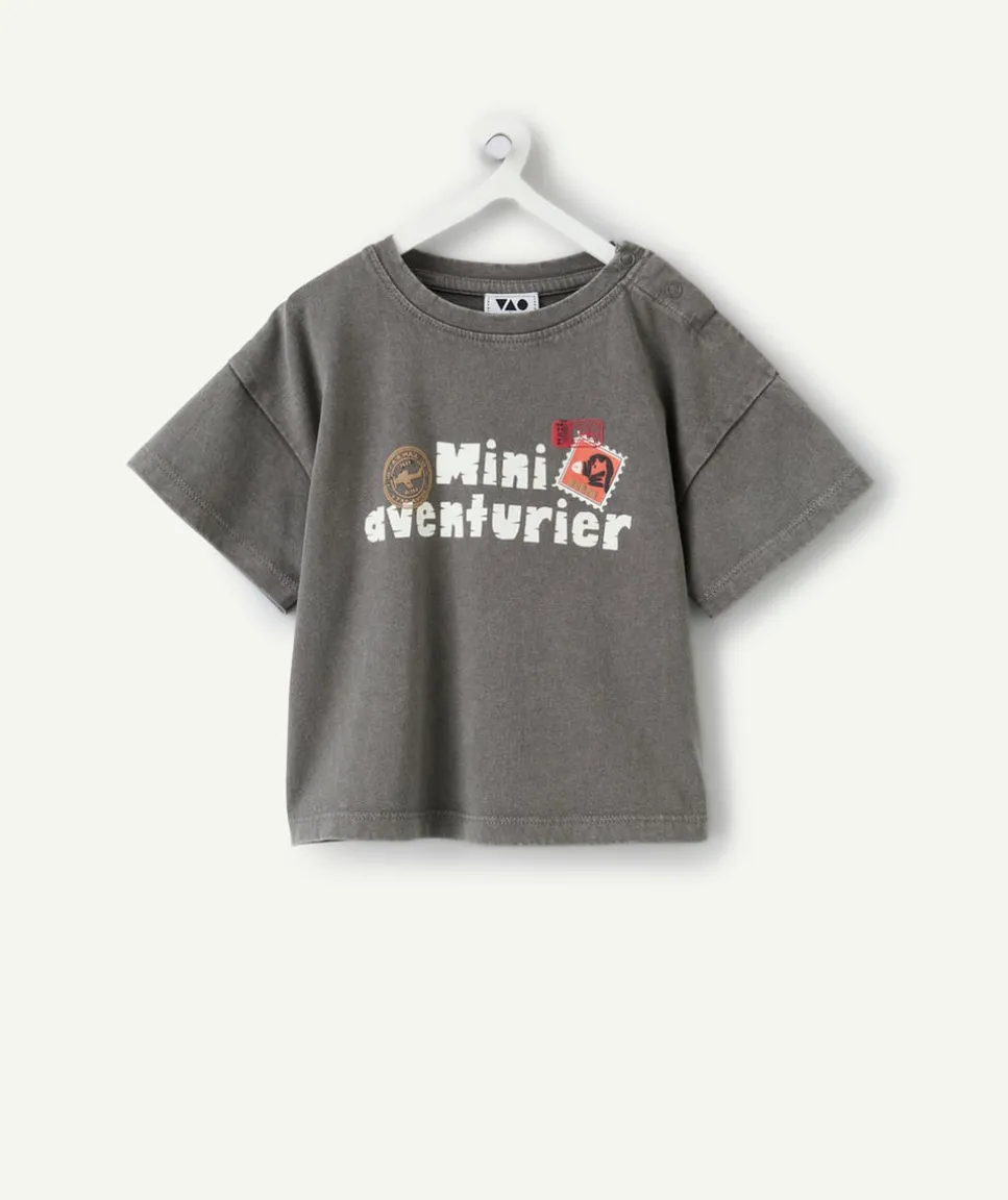 T-shirt oversize bébé garçon gris imprimé message