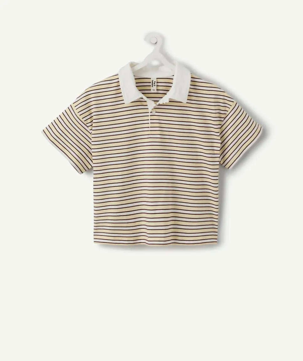 T-shirt polo fille court rayé