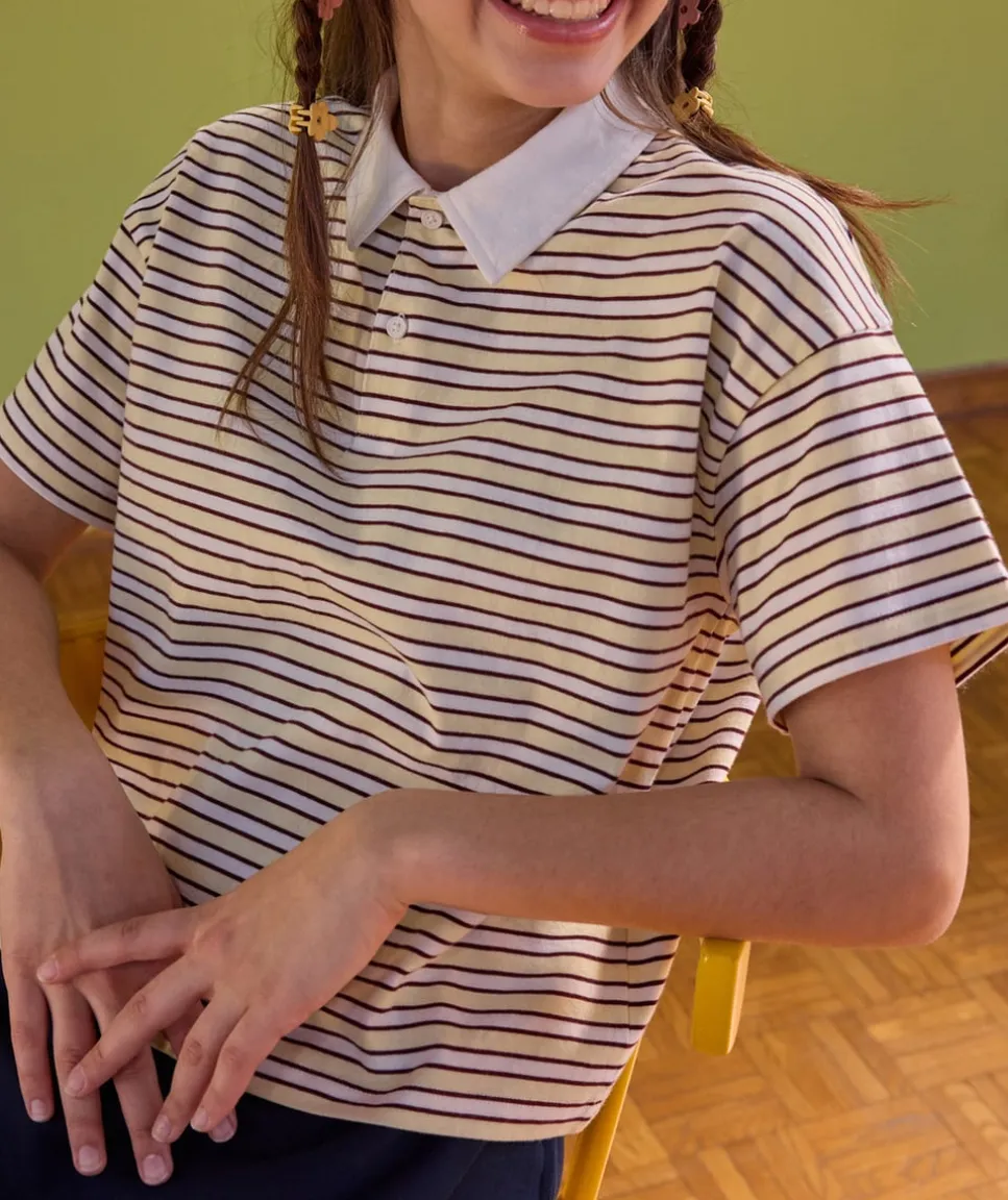 T-shirt polo fille court rayé
