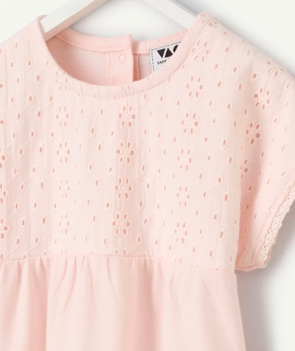 T-shirt rose a broderie anglaise fille