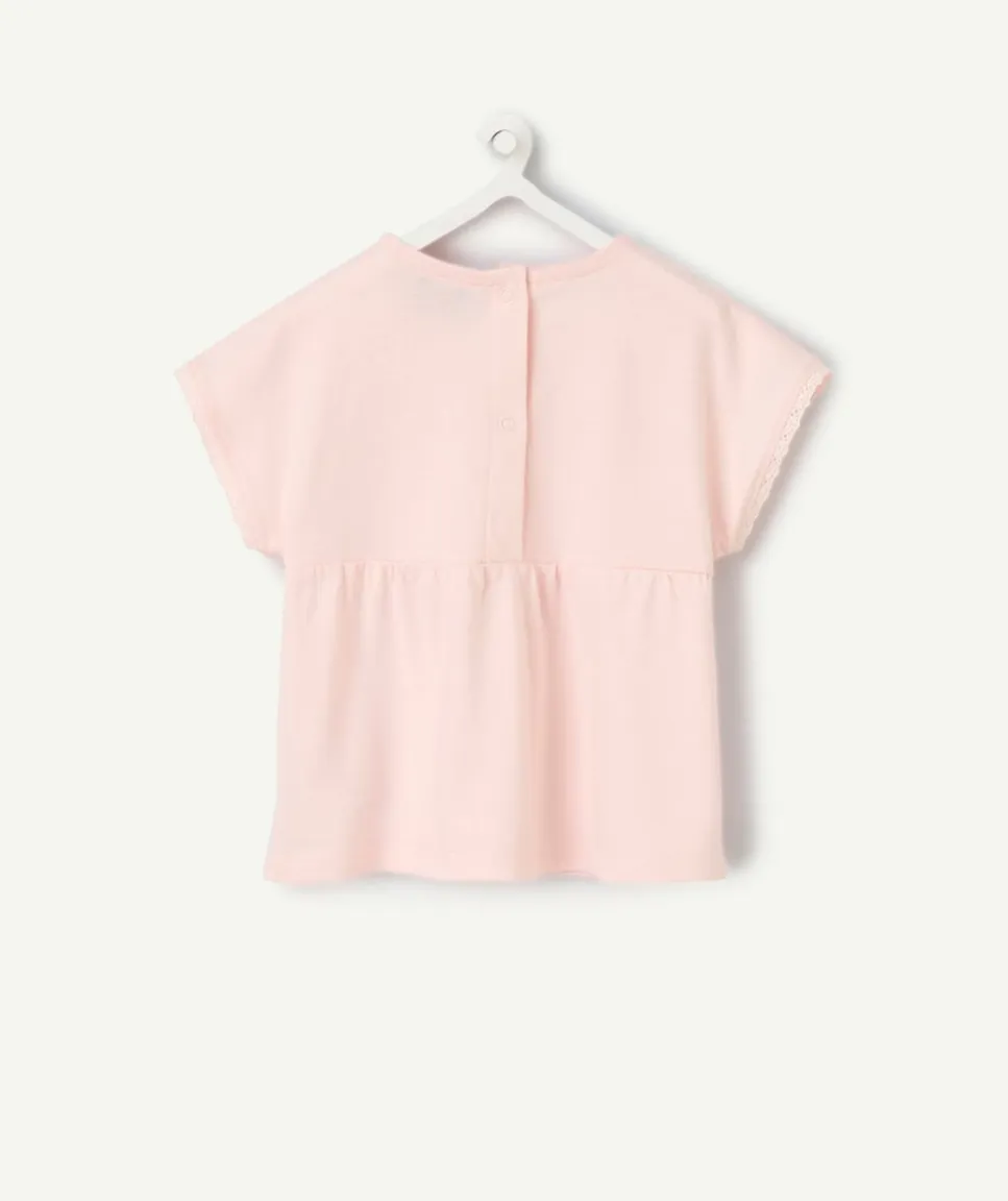T-shirt rose a broderie anglaise fille