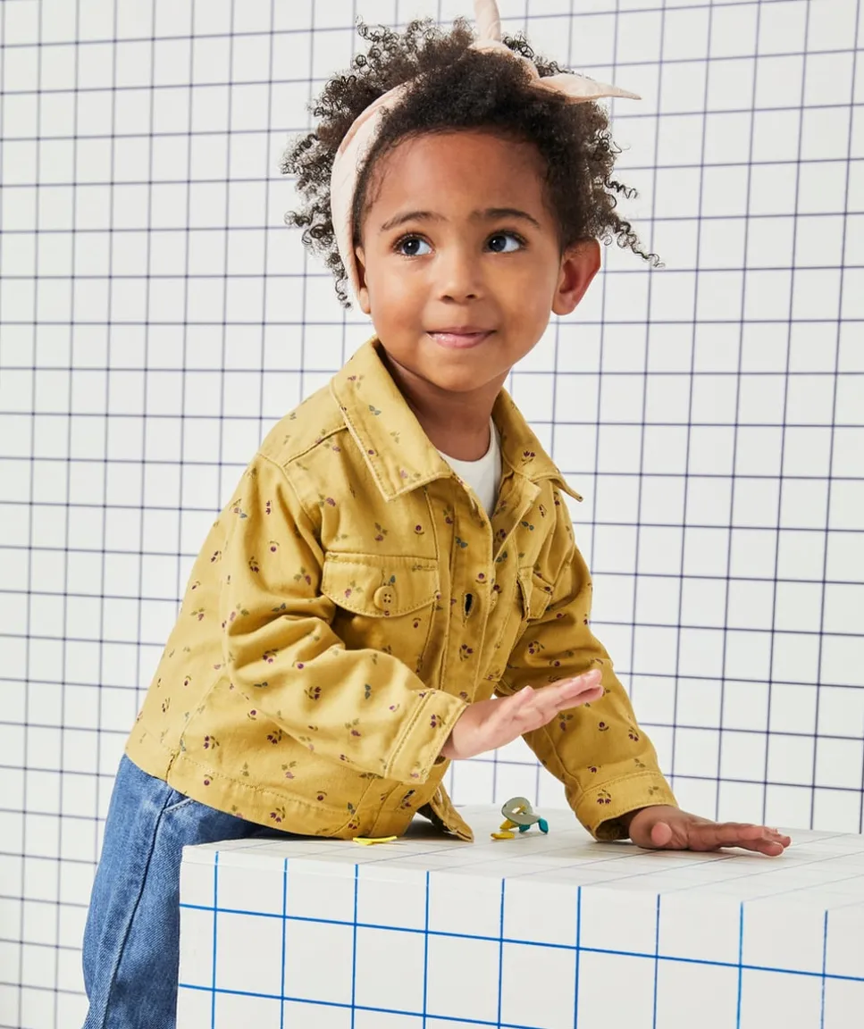 Veste bébé fille en fibres recyclées jaune imprimé fleuri