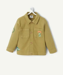 Veste bébé garçon en fibres recyclées verte avec poches et patchs