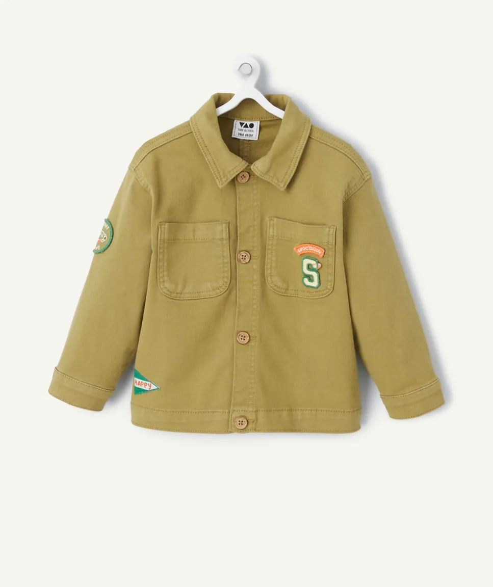 Veste bébé garçon en fibres recyclées verte avec poches et patchs