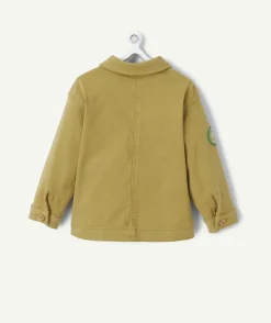 Veste bébé garçon en fibres recyclées verte avec poches et patchs
