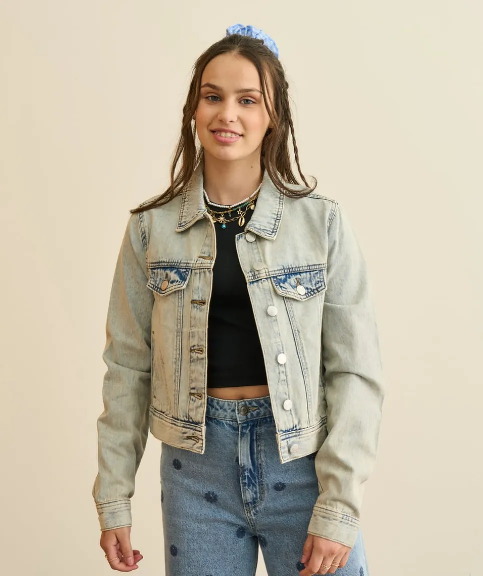 Veste en jean délavée fille