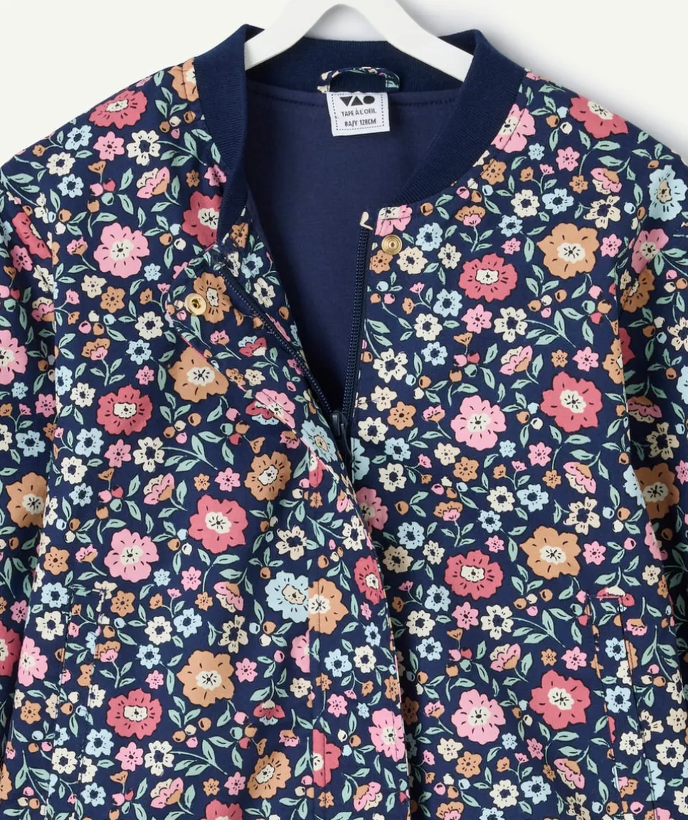 Veste fille bleu marine fleurie