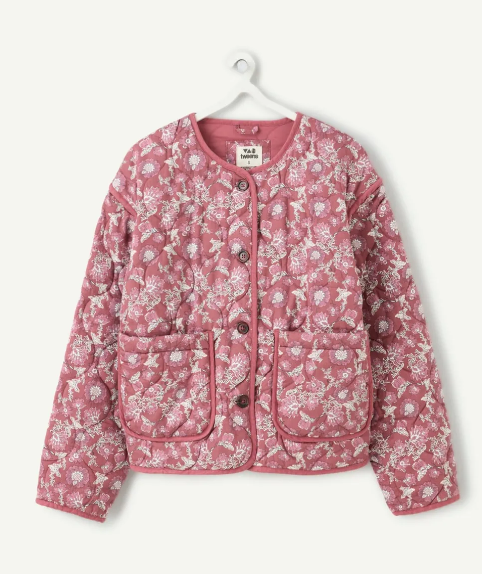 Veste fille matelassée fleuri rose
