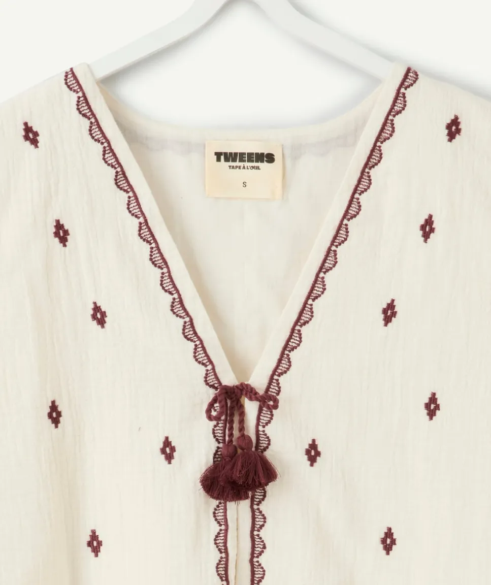 Veste fille sans manches brodée écrue