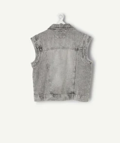 Veste fille sans manches en jean gris