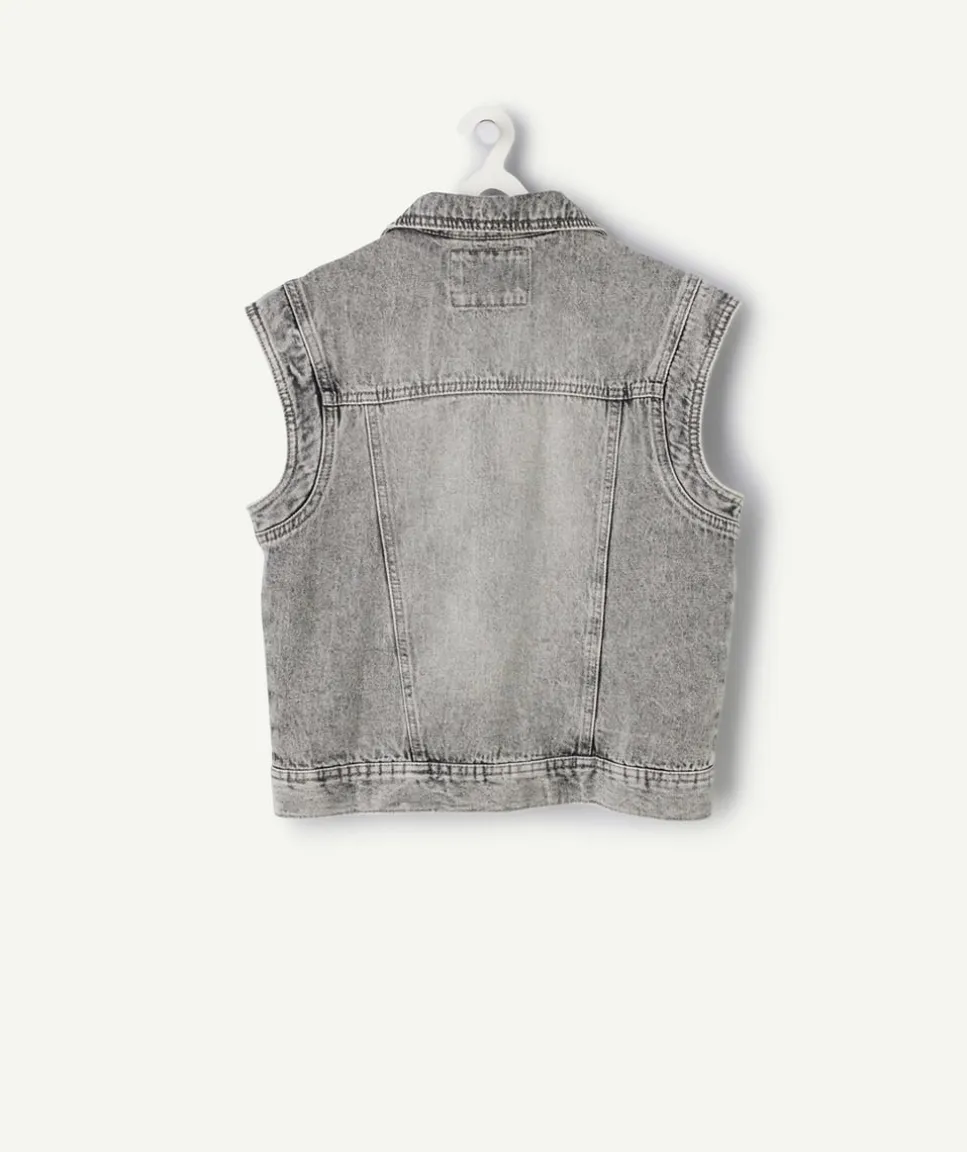 Veste fille sans manches en jean gris