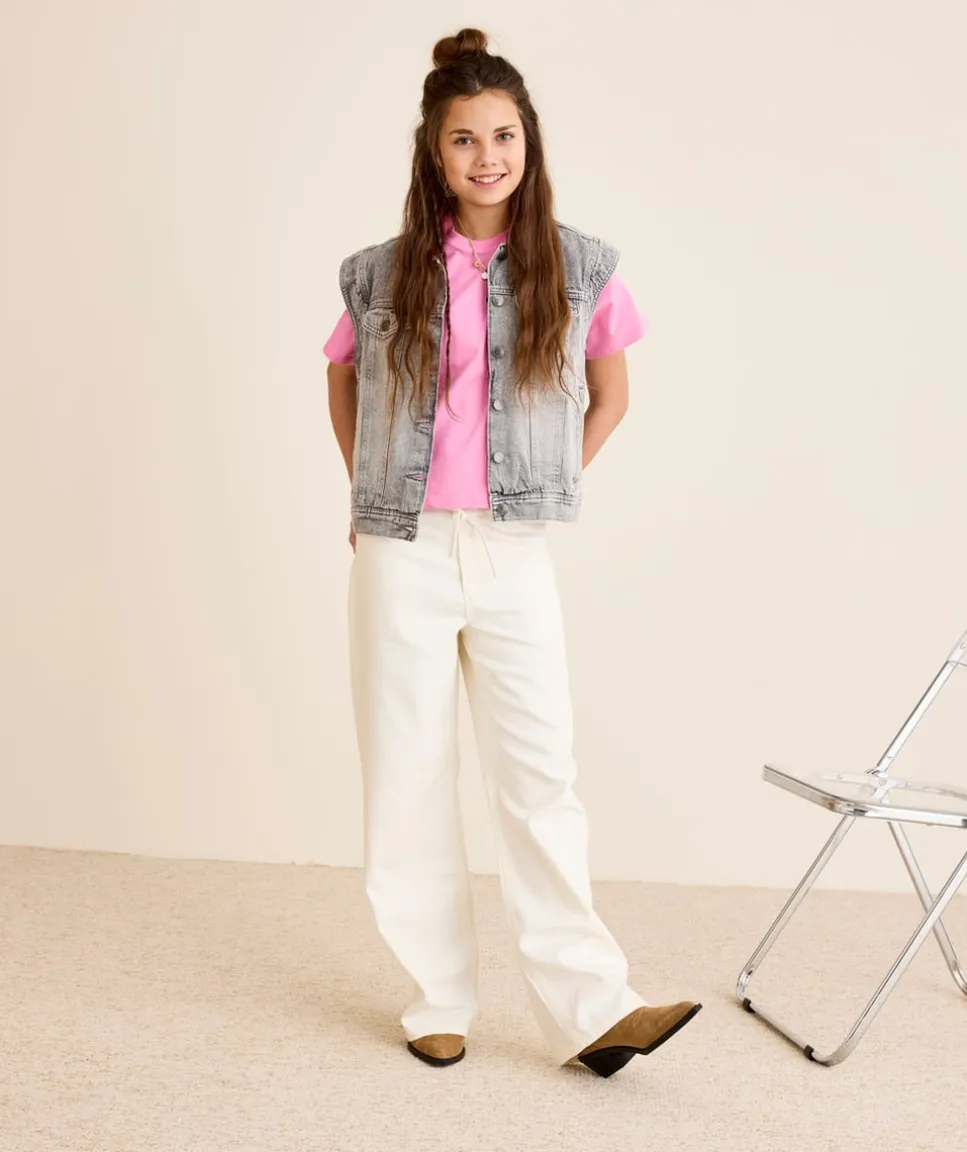 Veste fille sans manches en jean gris