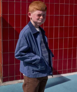 Veste garçon bleu zip col contrasté