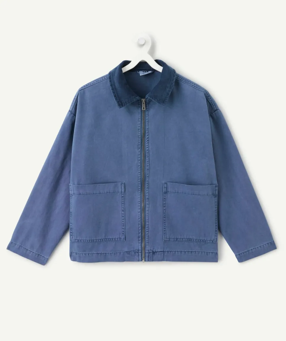 Veste garçon bleu zip col contrasté