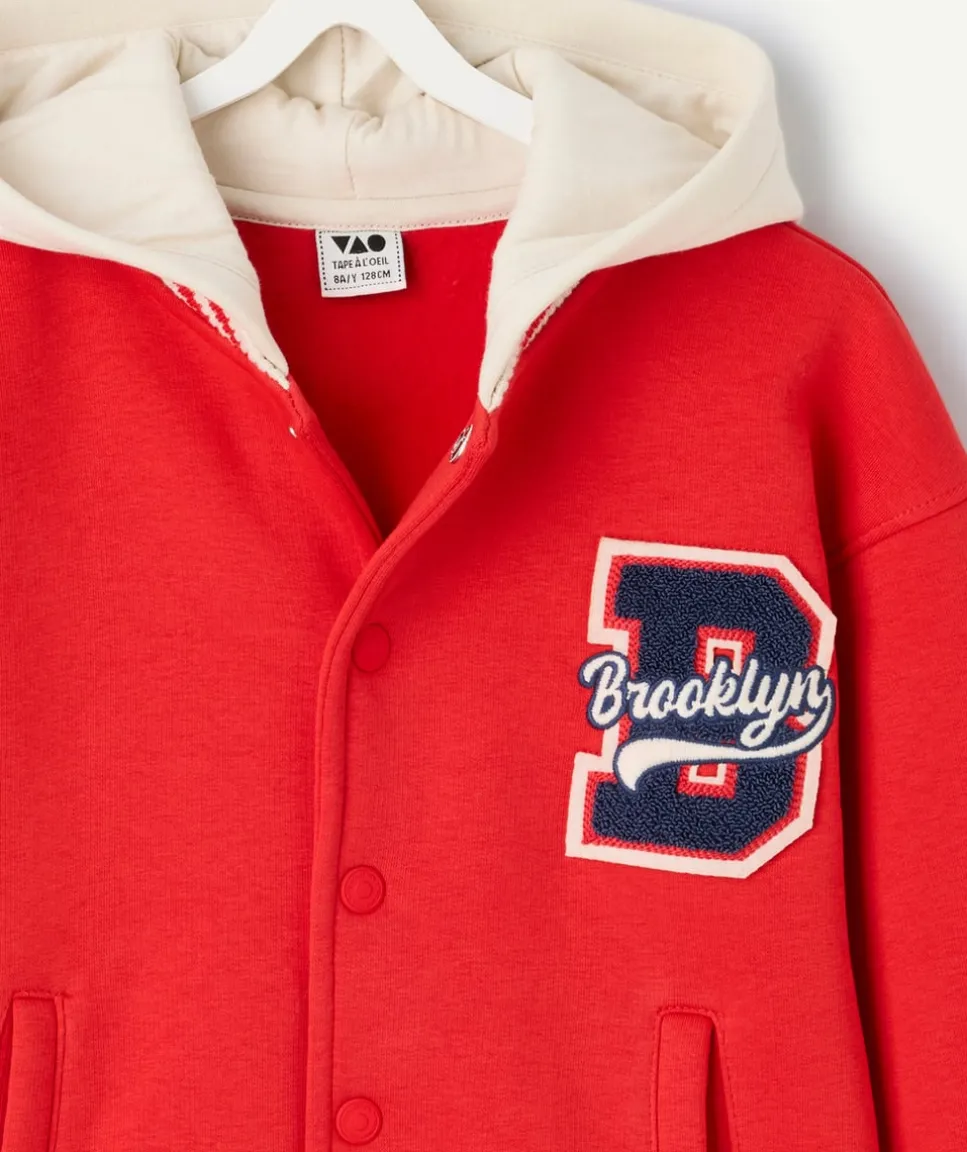 Veste garçon rouge imprimé capuche