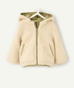 Veste réversible en sherpa beige et kaki bébé garçon