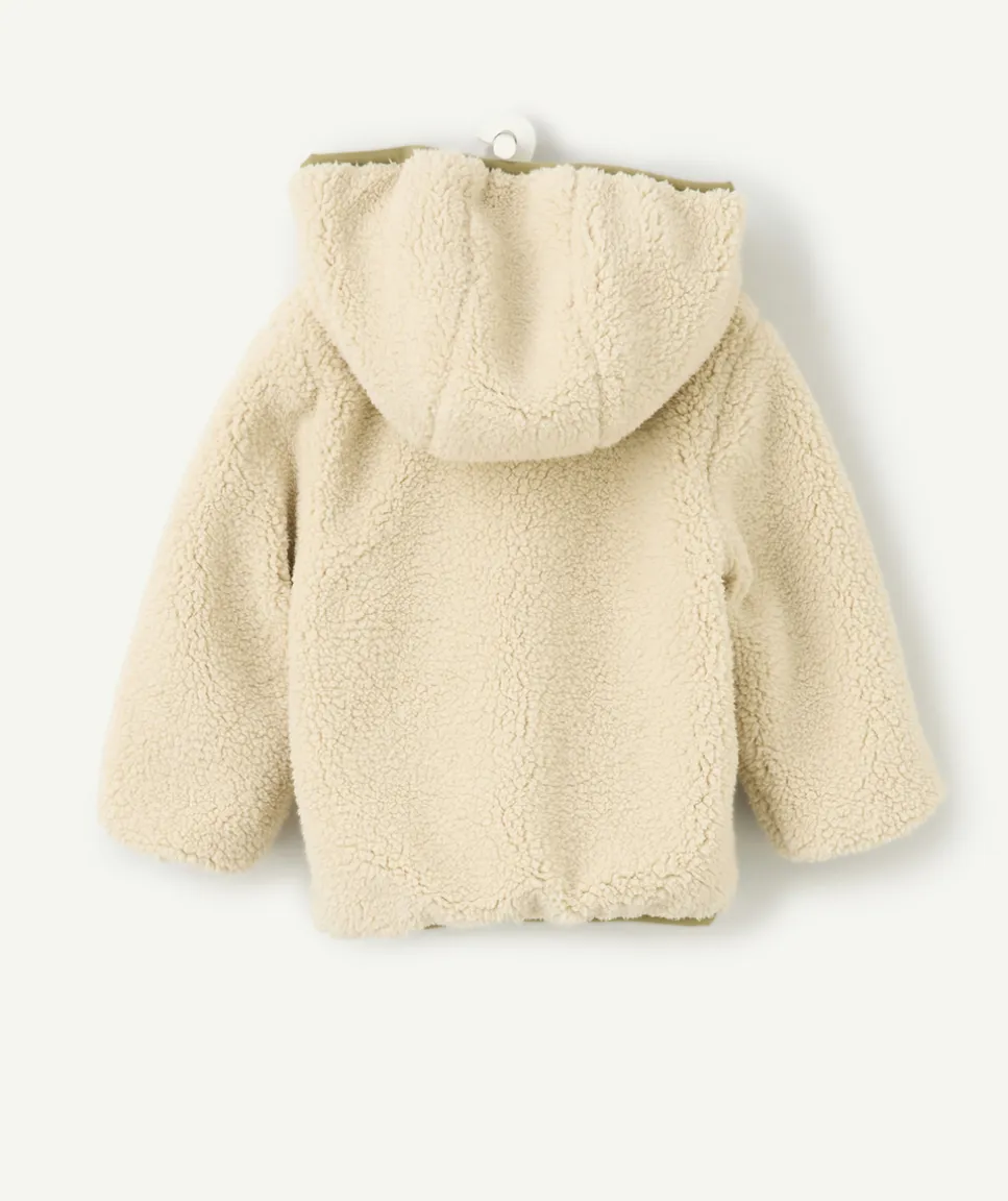 Veste réversible en sherpa beige et kaki bébé garçon