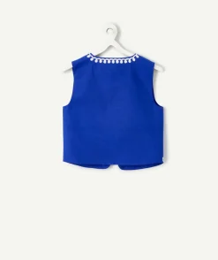 Veste sans manche fille brodé bleu