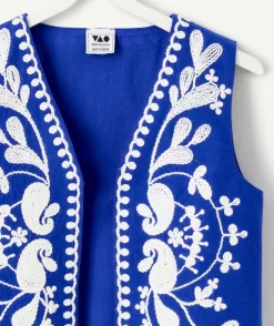 Veste sans manche fille brodé bleu