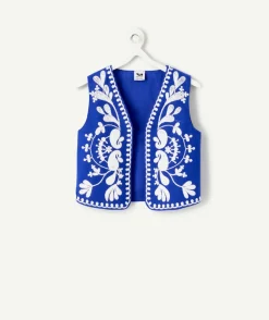 Veste sans manche fille brodé bleu