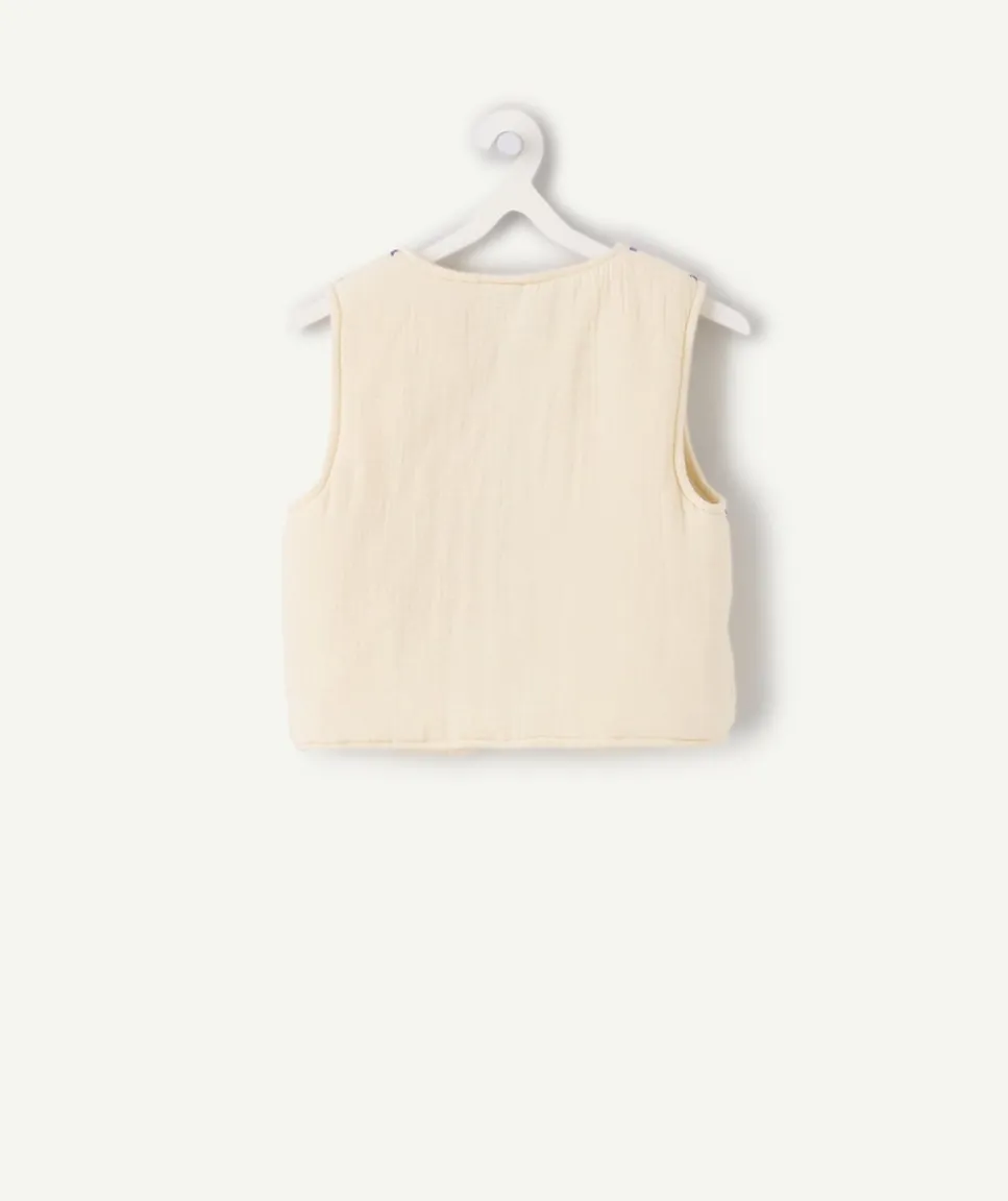 Veste sans manches fille brodée écru